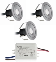 3 Light Kit of All LED Marker Lights 30mm Dia. 1 Watt IP44 (Cool White - Aluminium Finish)