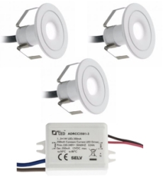 3 Light Kit of All LED Marker Lights 30mm Dia. 1 Watt IP44 (Warm White - White Finish)