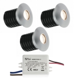 3 Light Kit of All LED Marker Lights 37mm Dia. 1 Watt IP65 (Cool White - Aluminium Finish)