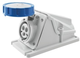 Gewiss 16A IP67 IEC309 2P+E Blue 90 degree Watertight Mounting Socket Outlet with Screw Wiring 230V
