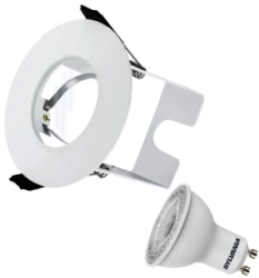 Integral White Evofire Fire Rated LED Downlight IP65 With LED GU10 Lamp &amp; Insulation Guard (Warm