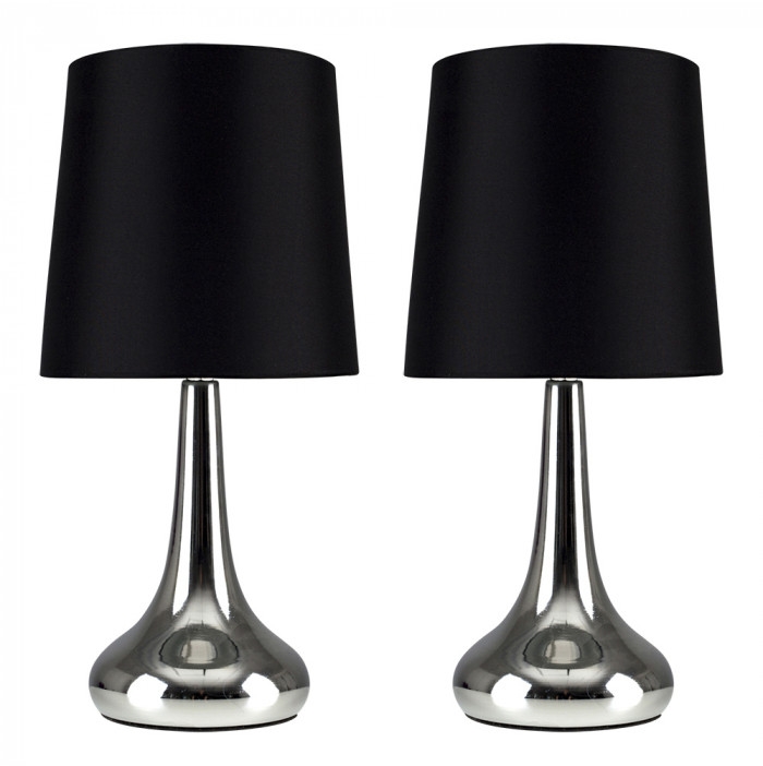 Teardrop Touch Table Lamp Chrome, Angus Geometric Table Lamp With Black Shade