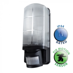 Outdoor IP44 Griffin Motion Sensor PIR Bulkhead Wall Light Black/Frosted