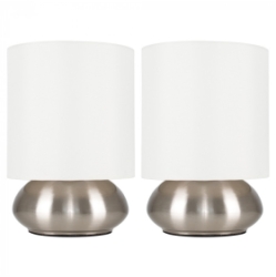 Pair Of Satin Nickel Touch Table Lamps With Cream Shades