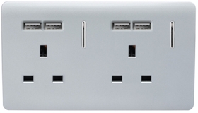 Trendi 2 Gang 13 Amp Short Switched Plug USB in Silver