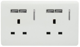Trendi 2 Gang 13 Amp Short Switched Plug USB in White