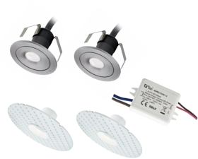 Trimless 1 Watt IP44 Miniature Cool White LED Marker Light Kit (2 Lights - Aluminium Finish)