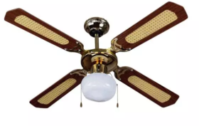 V-Tac 42" Wood and Brass Ceiling Fan with Pull Chain Control