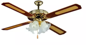 V-Tac 52" Decorative Wood and Glass Ceiling Fan with Pull Chain Control