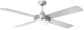 V-Tac 52&quot; Silver 35W Ceiling Fan with Glass Shade and Remote Control