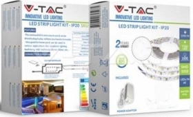 V-Tac IP20 (Indoor Use) 5m LED Strip Daylight 12V (Complete Kit) 10 Watts per Metre