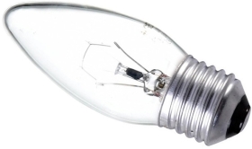 This is a 60W 26-27mm ES/E27 Candle bulb that produces a Clear light which can be used in domestic and commercial applications