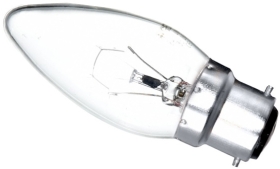 This is a 25W 22mm Ba22d/BC Candle bulb that produces a Clear light which can be used in domestic and commercial applications