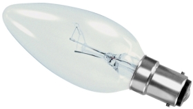 This is a 60W 15mm Ba15d/SBC Candle bulb that produces a Clear light which can be used in domestic and commercial applications