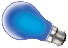 This is a 60W 22mm Ba22d/BC Standard GLS bulb that produces a Blue light which can be used in domestic and commercial applications