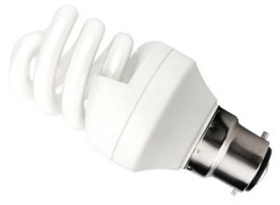 This is a 11 W 22mm Ba22d/BC Spiral bulb that produces a Very Warm White (827) light which can be used in domestic and commercial applications