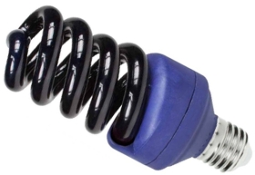 This is a 25W 26-27mm ES/E27 Multi Tube bulb that produces a Blacklight Blue light which can be used in domestic and commercial applications