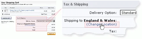 This image shows how to change the default shipping location in our checkout process