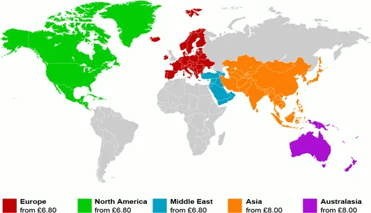 This map shows our chargeable zones within the world map