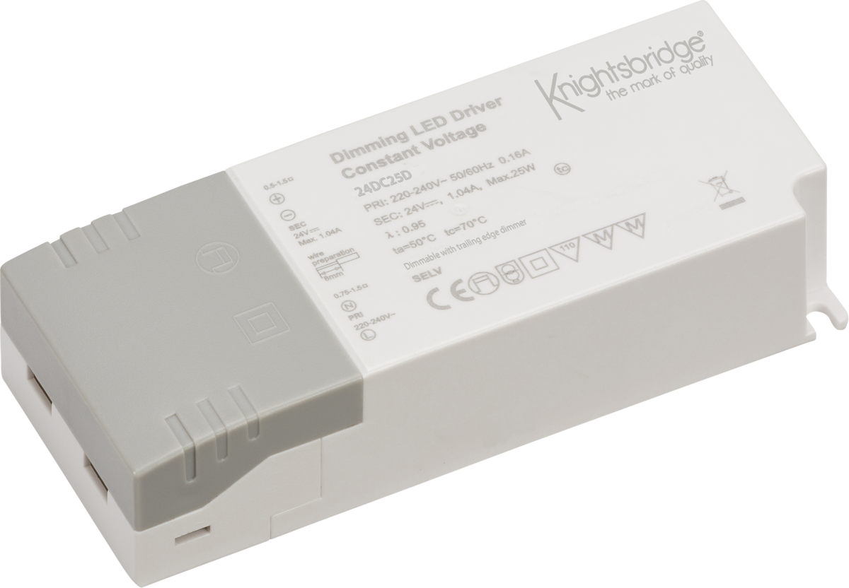 KnightsBridge IP20 24V 25W DC Dimmable LED Driver - Constant Voltage
