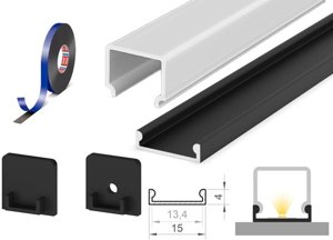 15mm x 4mm (1 Metre) Surface Black Aluminium LED Profile Kit P4-3 C/W ...