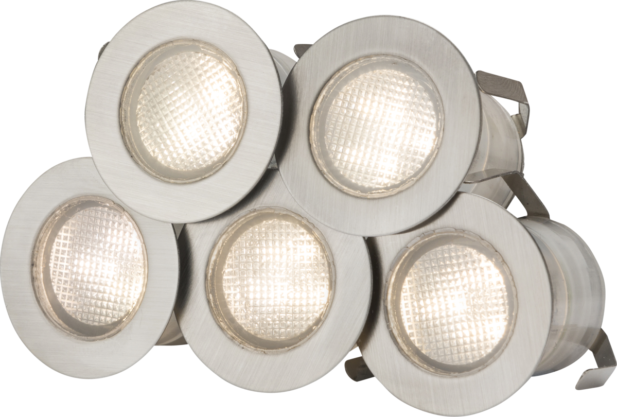 10 Pack Knightsbridge 30mm Dia. IP65 230v 0.2W LED Marker Lights (Warm White - Brushed Chrome Finish)