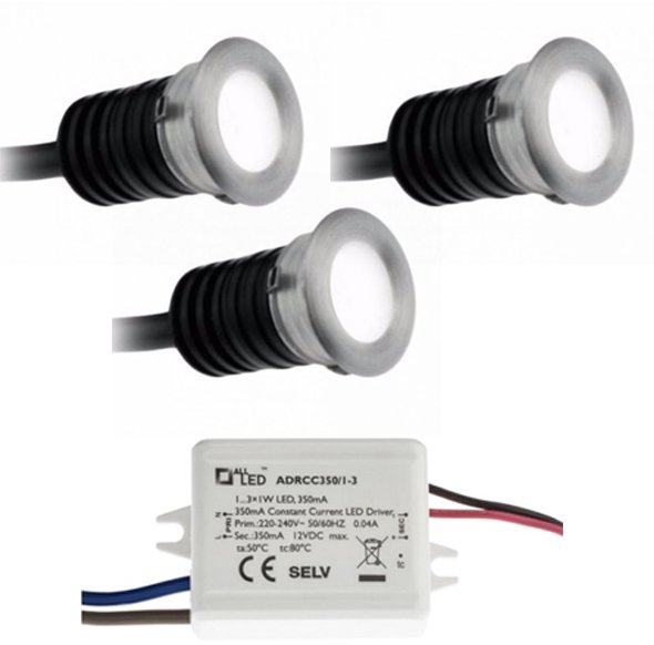 All LED 3 Light Kit 16mm IP44 1W Warm White Aluminium