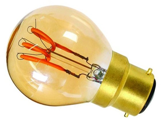 Girard Sudron 3W Dimmable Amber Golfball G45 Filament LED 3 Loops B22 100lm Ultra Warm White This is a Product image