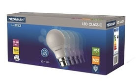10 Pack Megaman 9.6W Non-Dimmable LED GLS 22mm Ba22d/BC Very Warm White (827) - 105W Equivalent