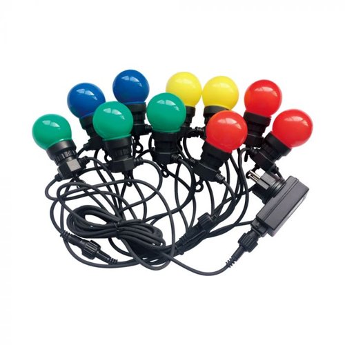 V-Tac IP44 LED Festoon String Light 5 Metres with 10 x 0.5w Filament LED Bulbs RGBY (EU Plug) This is a Product image