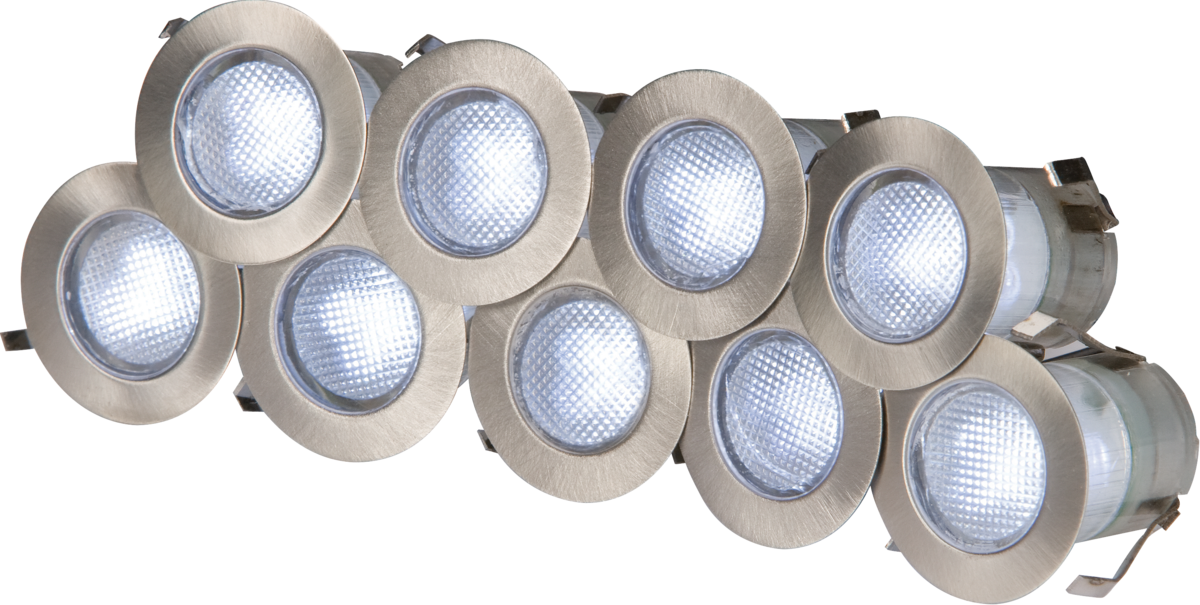 10 Pack Knightsbridge 30mm Dia. IP65 230v 0.2W LED Marker Lights (Daylight - Brushed Chrome Finish)