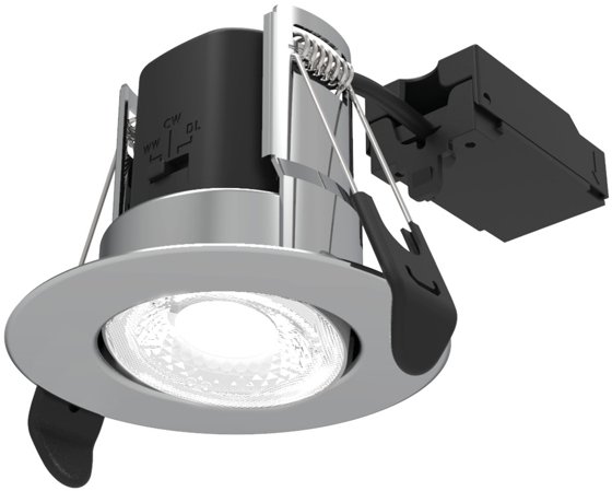ALL LED ATOM - 5W IP65 Fire Rated Adjustable Dimmable CCT Downlight, Polished Chrome Bezel This is a Product image