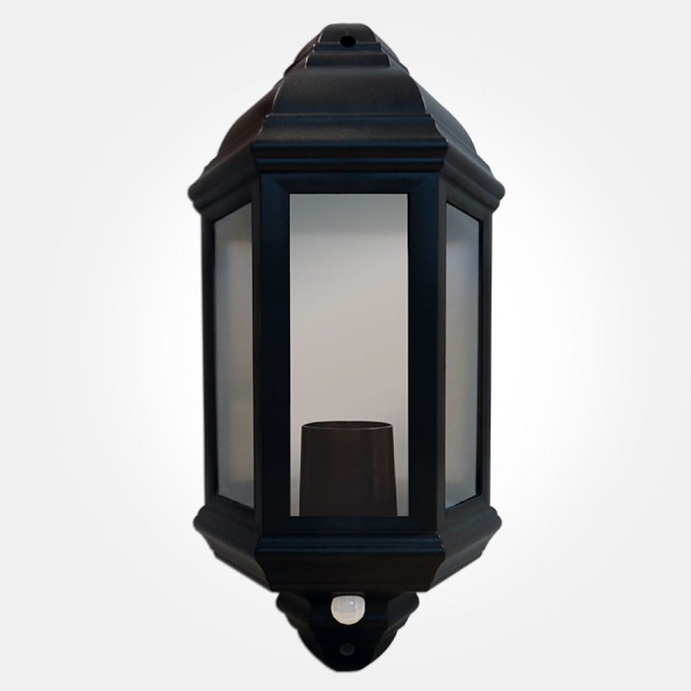 Eterna IP44 Black Half Lantern with PIR Sensor