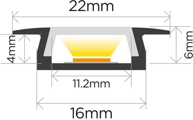 Integral Profile Aluminium Recessed 2M Clear Clip-In Diffuser 22 x 6mm (Includes 2 Endcaps, 4 Mounting Brackets)