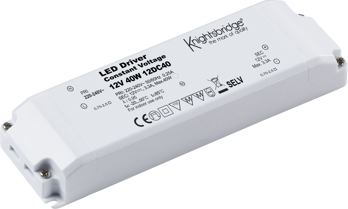 Knightsbridge 12V 40W Constant Voltage Non-Dimmable LED Driver IP20