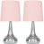 MiniSun Pair of Chrome Teardrop Touch Table Lamps with Blush Pink Shades