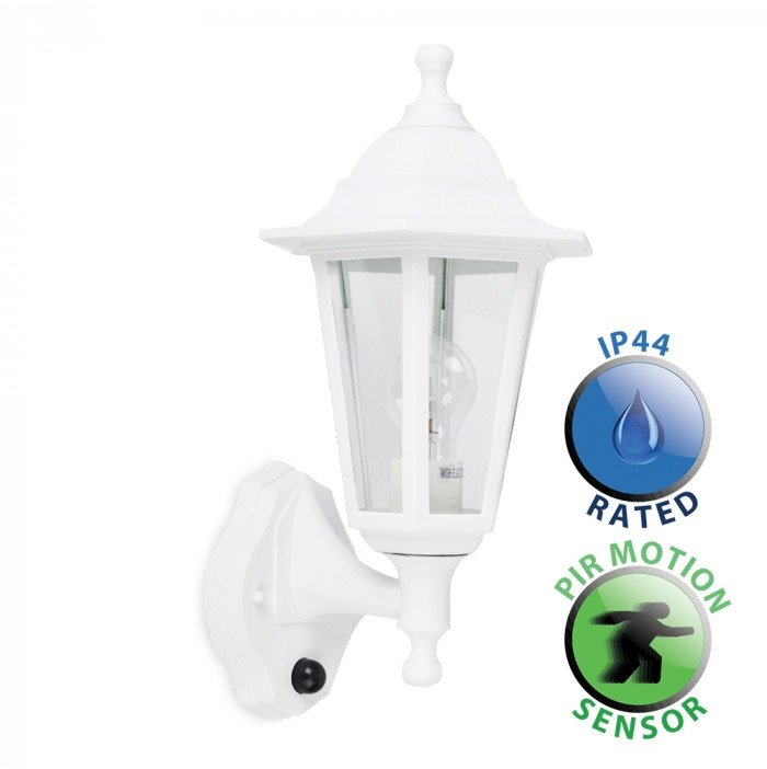 IP44 White Outdoor Wall Lantern with PIR Sensor