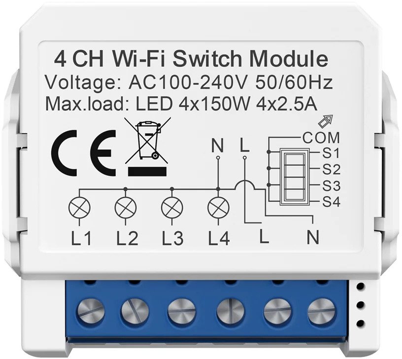 ENER-J Smart Wifi Light 4Ch Switch Module – Convert Any Existing Non-dimmable Switch To Smart Control Via App & Voice, Compatible With Alexa & Google Assistant, White