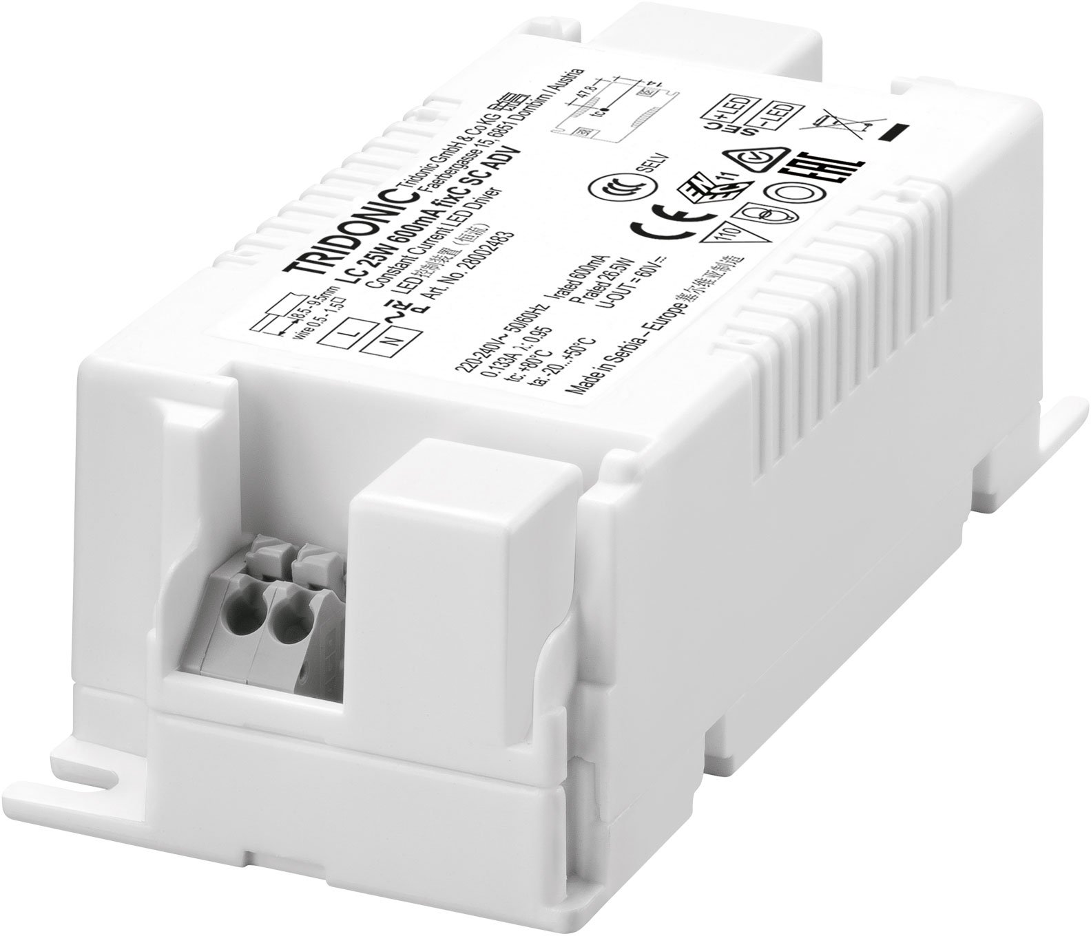 Tridonic ADVANCED Series 25-40W LC Compact Fixed Output LED Driver 600-900mA fixC SC ADV2