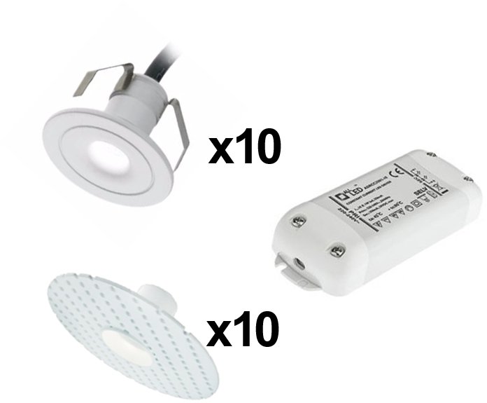 10 Pack Trimless Cool White 1W IP44 Miniature LED Marker Light Kit White Finish