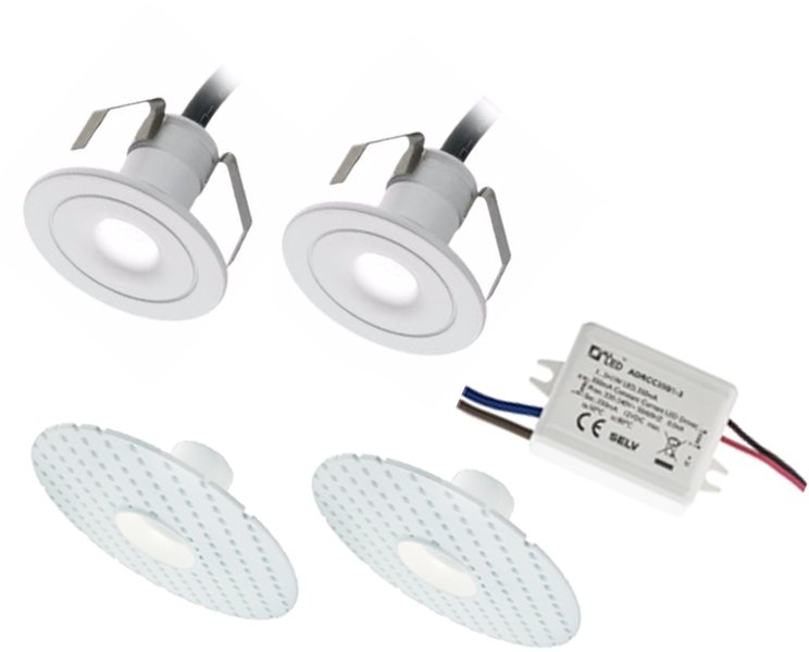 2 Pack Trimless 1W IP44 Warm White LED Marker Light Kit White Finish