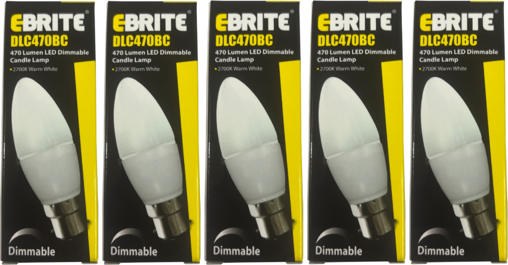 5.5W LED Candle Lamp Dimmable Very Warm White - 2700K (Pack of 5)