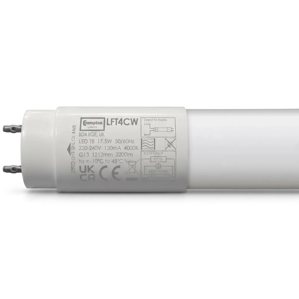 Crompton 1200mm 17.5W LED T8 Tube, 4ft, Cool White (4000K) - 36W Equivalent