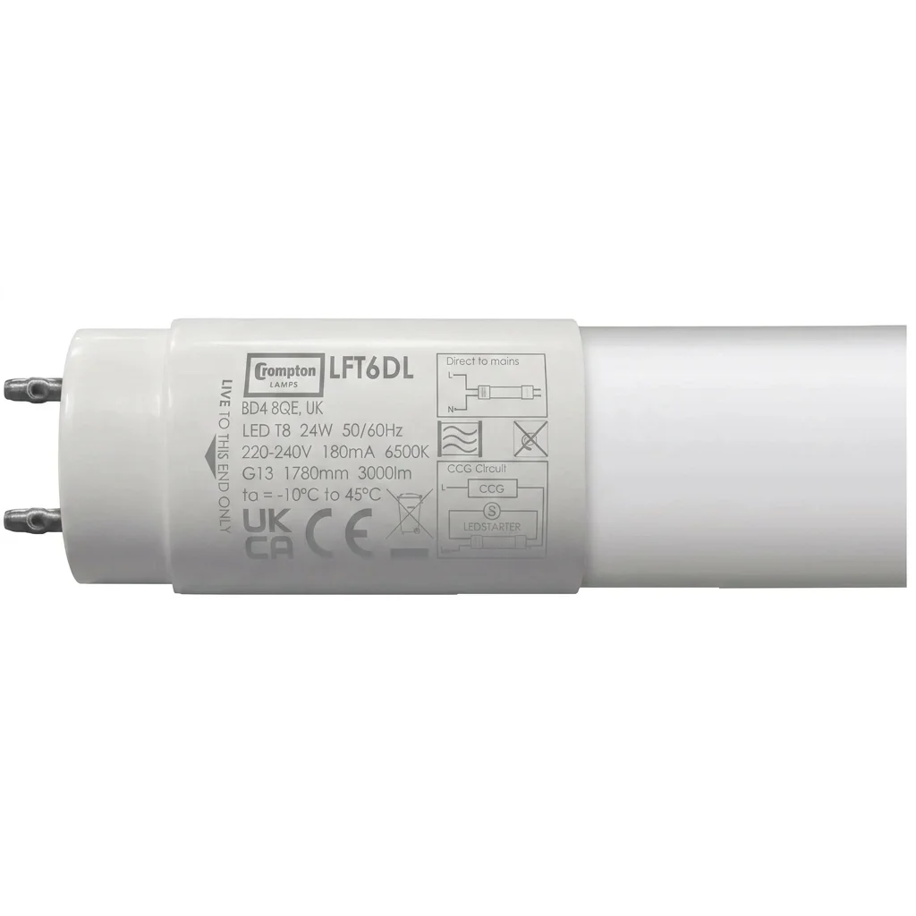Crompton 1800mm LED T8 Tube, 24W, 6ft, Daylight (70W Equivalent)