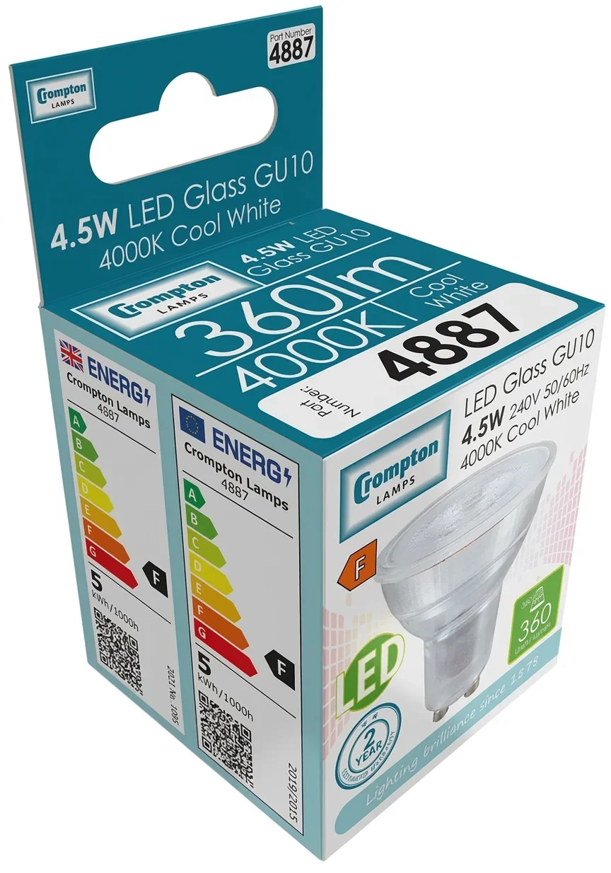 Crompton 3.7W LED GU10 Cool White (840/845) Non-Dimmable - 36 Deg 50W Equivalent