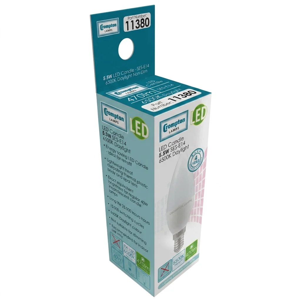 Crompton 4.2W 14mm E14/SES LED Candle Daylight (860/865) Non-Dimmable - 40W Equivalent