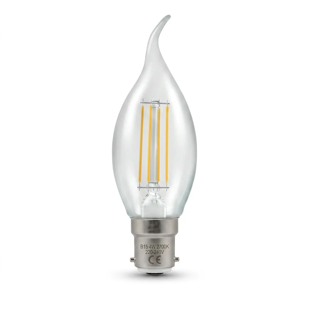 Crompton 4.2W 15mm Ba15d/SBC LED Bent Tip Filament Candle Very Warm White (827) Dimmable - 40W Equivalent