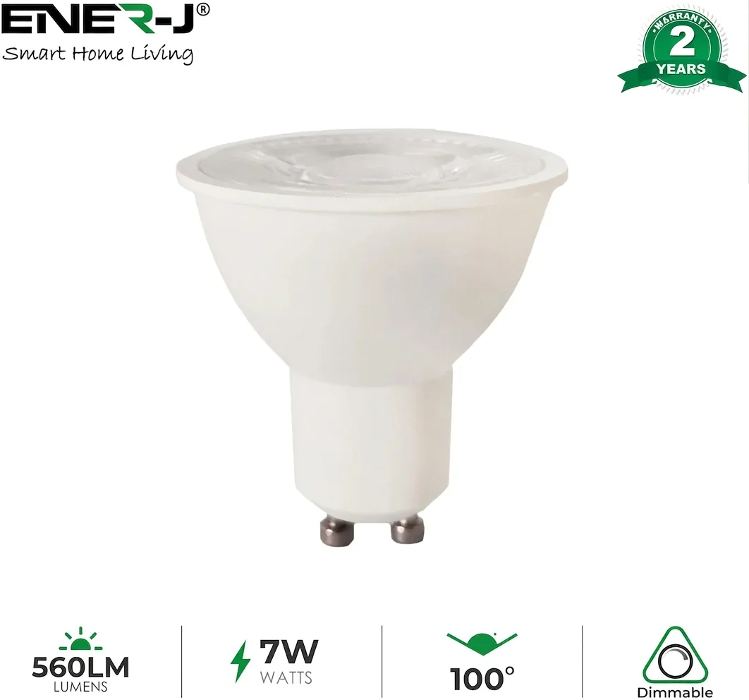 ENER-J 7W LED Dimmable Bulb, Linear IC, 3000K (pack of 10) in White | Size: 25 cm diameter x 19 cm high