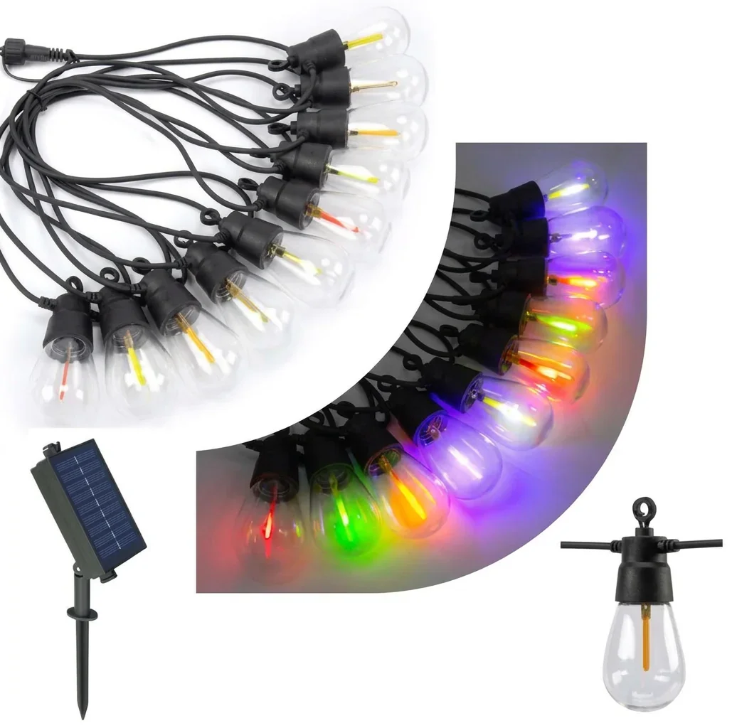 ENER-J Ener J Solar RGB Meteor Shower String Lights 10 Metres Multicolour in Black | Size: 25 cm diameter x 19 cm high