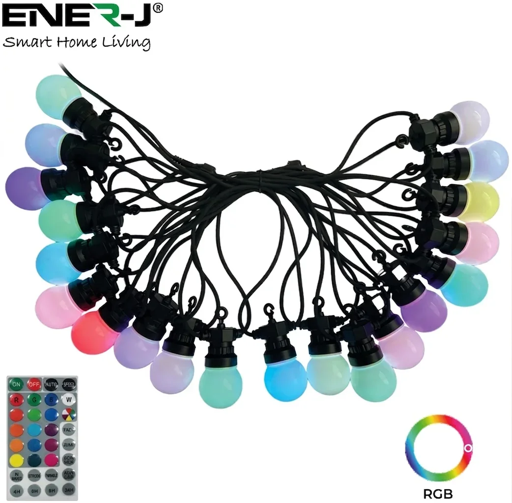 ENER-J 13 Meters RGB String Light Kit, 5V 5W (20 RGB Bulbs, IR Remote, UK Adapter)